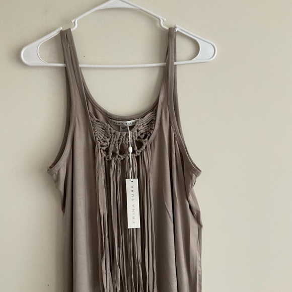 NWT Trina Turk Althea Tank Dress Gray Fringe Tassel Boho Western Cowgirl Macrame - Picture 4 of 12